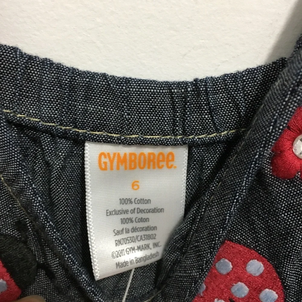 🆕 Gymboree Denim Sleeveless Romper Floral Ladybug Embroidery